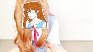 Cowgirl dildo masturbation in Eva Asuka costume It feels so good I cum twice while moaning