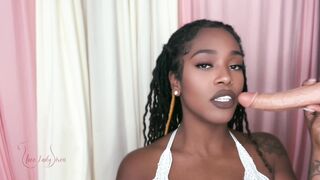 Ebony Goddess Teasing Black Cuckold with Kisses on White Cocks