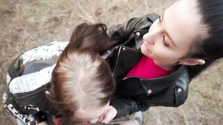 Two hot chicks films each other with my cock and take a huge facial as a reward