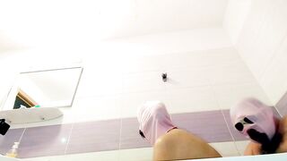 Amateur couple showering together. Wife hairy pussy, big ass, big tits.