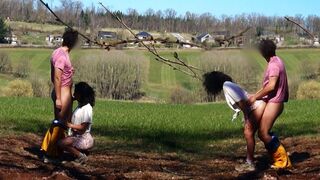 Farmer’s sister gets fucked by a hiker in a field… blowjob, doggy, and cum on her ass