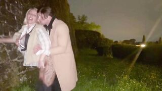 Fucking a blonde milf with amazing boobs outdoor