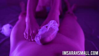 Step Sister Footjob in Sheer Floral Socks