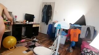 Horny MILF undresses and masturbates with moans. Naughty sexy milf tries on naked clothes.
