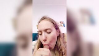 thick hottie doing blowjob to dildo and jumps on it