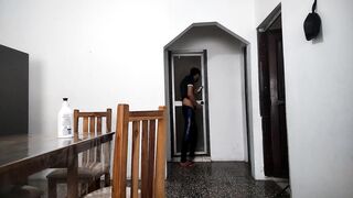 Perverted stepfather masturbates while watching her in the bathroom