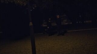 Mature slut gives outdoor blowjob with cum in mouth