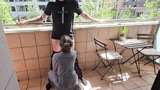 Busty French Girl Sucks My Cock on a Paris Hotel Balcony! "Risky Blowjob"