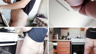 Sexy Latina naked in the kitchen. Milf hairy pussy, big ass, big tits.