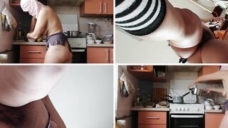 Sexy mom naked in the kitchen, latina hairy pussy, big tits, big ass.