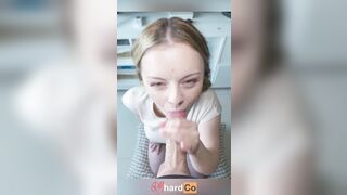 Cute Blonde Babe Sucking Cock - Giving him a sloppy blowjob & getting covered with cum - RMhardCo