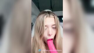 Choking and drooling on my dildo in my car - Molly Little