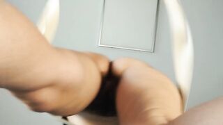 Amateur massage with vibrator, naked brunette. Hairy latina vulva, big tits, big ass.