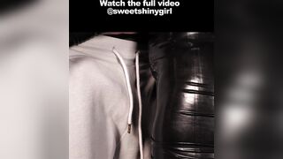 Cute Blond Girl shows her Shiny Tits in Tight Latex Dress