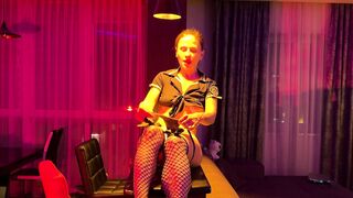 Naughty cop plays with herself on the desk – anal plug & masturbation solo