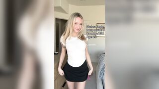 Petite Blonde’s Micro-Dress Stretch Tease Trends Big