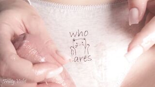 So close foreskin play! Uncut cock cums hard on my panties, long nails tease cock