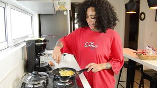 I make breakfast to my roommate and end up excited in the kitchen