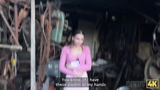 DEBT4k. Young debtor showed a collector what real squirt is