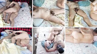 Wife gives me a handjob until I cum. Brunette with hairy pussy, big tits, big ass.