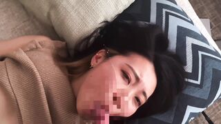【顔射】おちんぽ大好き痴女が彼氏のデカチンをねっとりフェラでしゃぶり尽くす濃厚な大量ザーメンを可愛い顔にぶっかけ　射精　舌使い　口内射精　フェラ抜き　個人撮影　巨乳　日本人　素人　カップル　えむゆみ