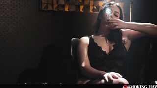 Valentina Nappi Smoking Cigarette - Sexy Italian Girl with Red Lipstick Prepares for Blowjob