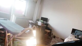 Amateur wife doing cleaning naked. Milf with hairy pussy and big ass.