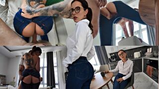My stepsister was going to an interview, but I tore her Jeans and Ass!