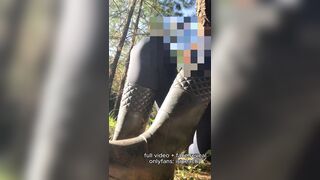 Redhead Lays Against A Tree, Strips Her Pants And Fingers Her Pussy Up Close Just For You