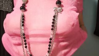 Titty Play In See Thru Pink Mesh Top and Necklace