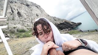Public blowjob in nature in the mountains - couple real sex