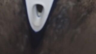 Pounding tight black pussy with a shaver handle (masterbation)