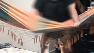 Fucking his wife in different positions with the help of the hammock