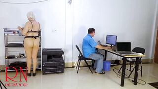 The clerk fucks the office cleaner and the secretary in turn. Cunnilingus and blowjob in the office.